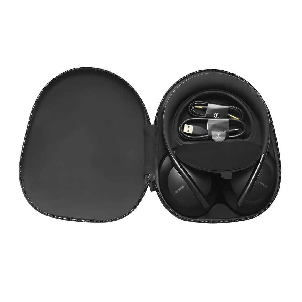 Black Bose NC700 headphone protection OP bag lying flat, designed for Dr. Bose noise reduction headset 700