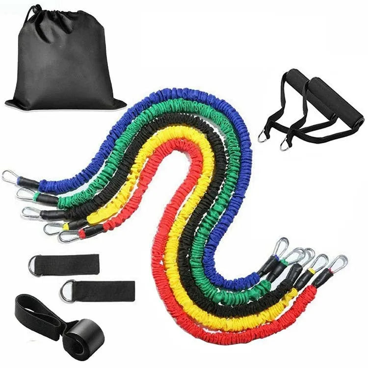 11-piece TPE resistance tube set with climbing hook ribbon style, 1.2m length, for home fitness