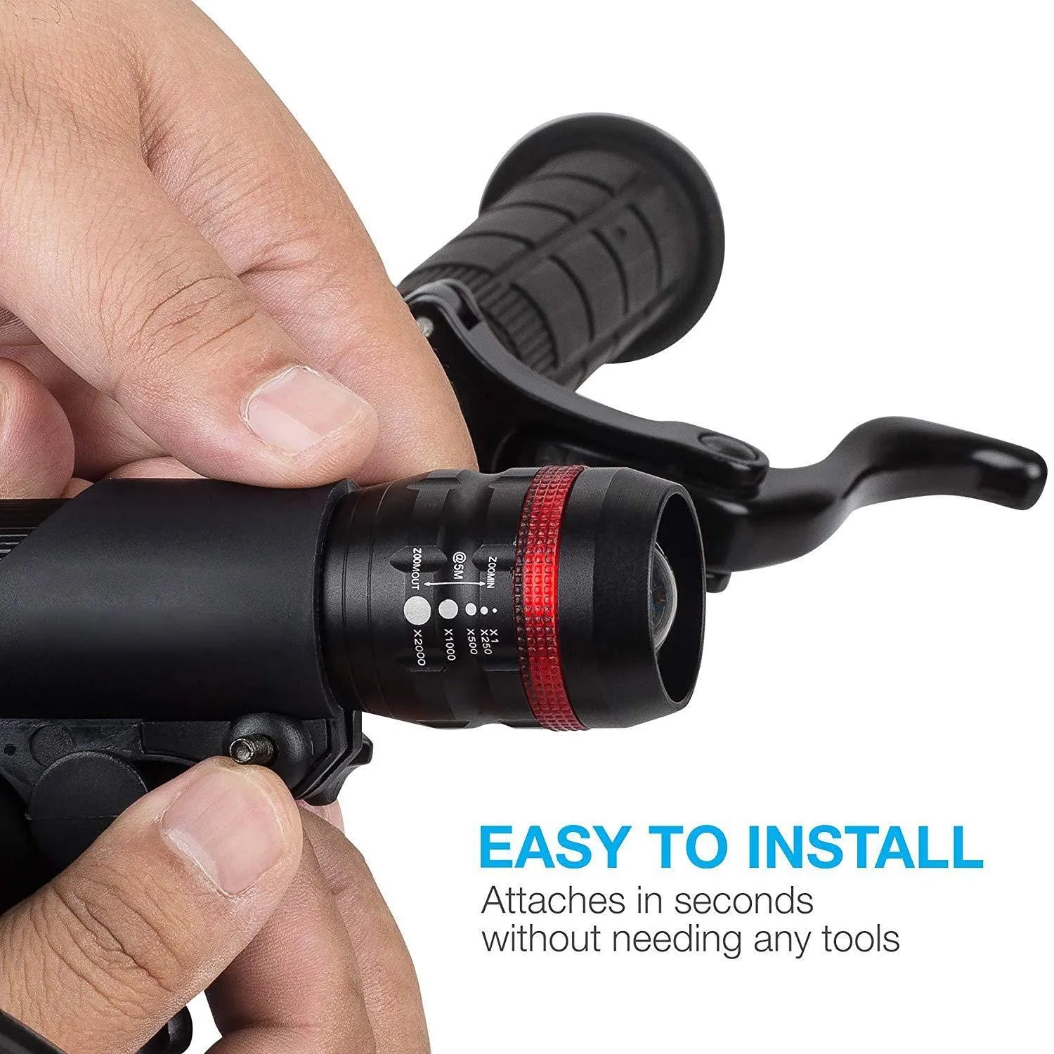 Bicycle headlight and taillight set with handlebar mounting bracket on a bike