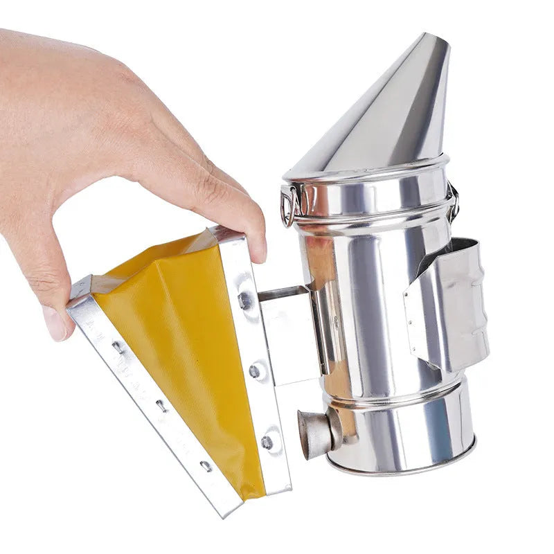 Stainless steel beekeeping smoker with leather bellow and nozzle, portable smoke sprayer for apiary use