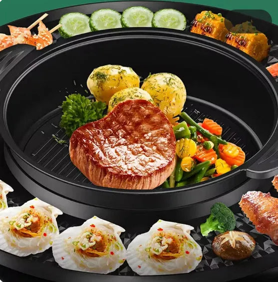 Multifunctional electric cooker hot pot barbecue all-in-one pot 5L black with barbecue plate