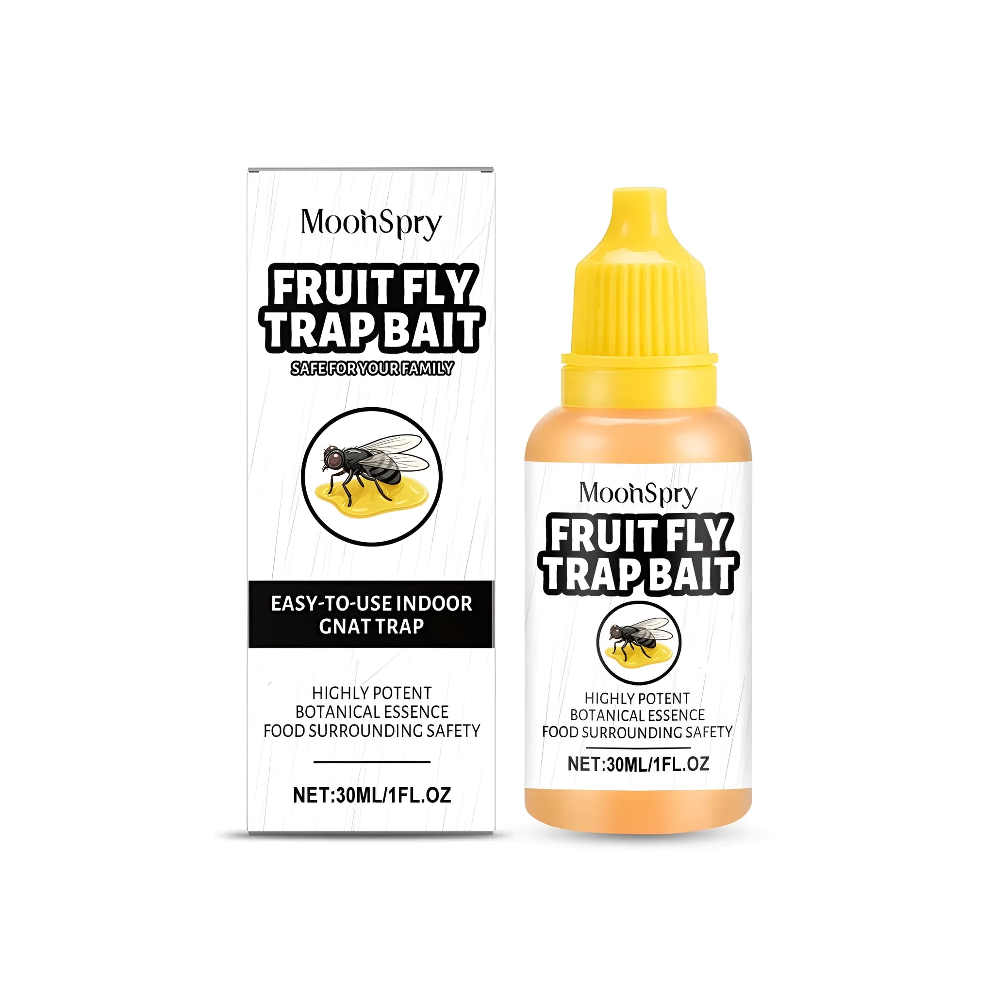 30ml bottle of clear fruit fly trap bait liquid with natural sugar attractants