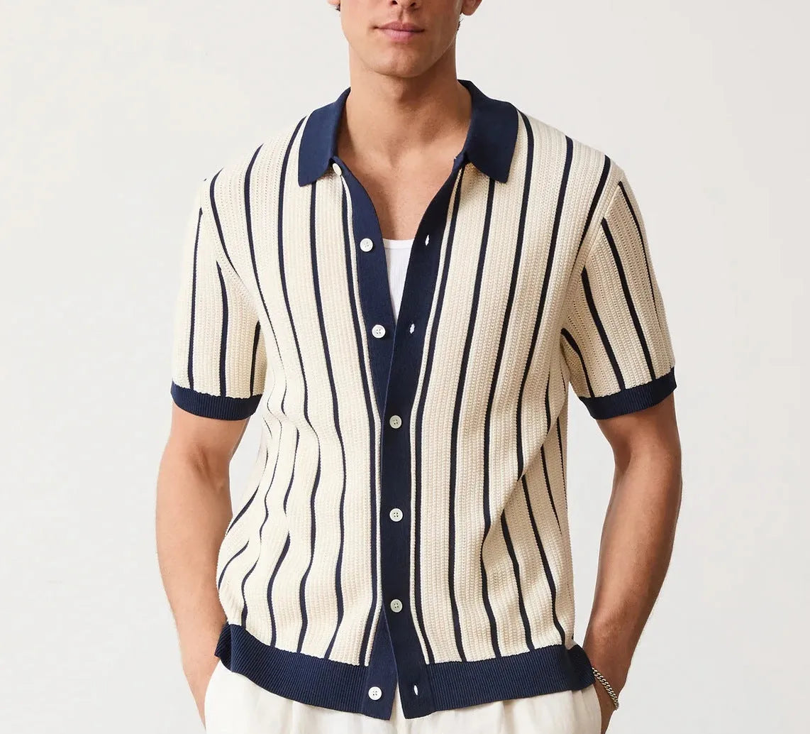 Men's white asymmetric lapel knitted top in ice silk spandex fabric
