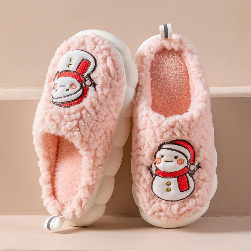 Cozy snowman-themed slippers with plush materials, anti-slip soles, and a variety of color options for comfortable indoor wear