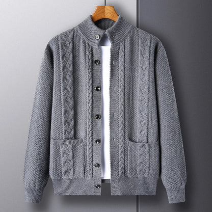 Men's jacquard loose-fitting cardigan with pockets in various colours