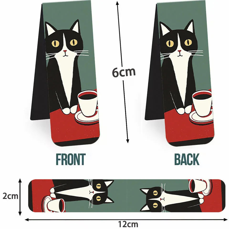 Set of 5 magnetic bookmarks with cute cat design, handmade, assorted colours