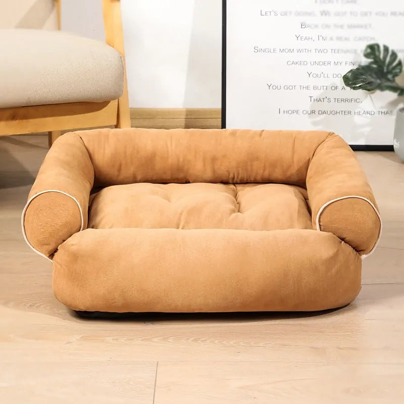 Dog sofa bed with plush fabric surface and high-elastic PP cotton padding in multiple colours and sizes