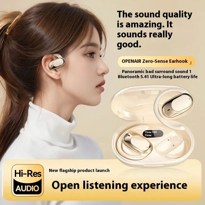 Bone conduction Bluetooth headset in Black with silicone titanium wire, 180° rotatable ear-mounted design