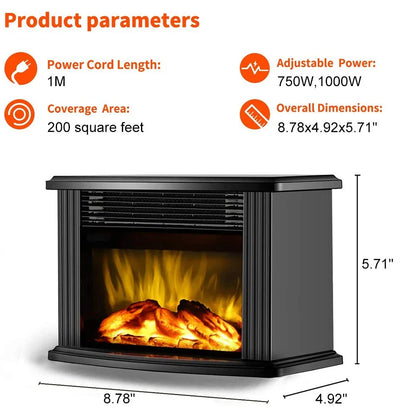 Stylish electric fireplace heater with realistic flame effect and remote control for cozy home decor