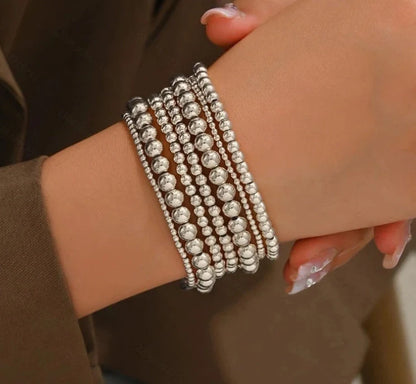 Light Luxury Minority Advanced Design Bracelet 7-piece Set in alloy with geometric and round elements