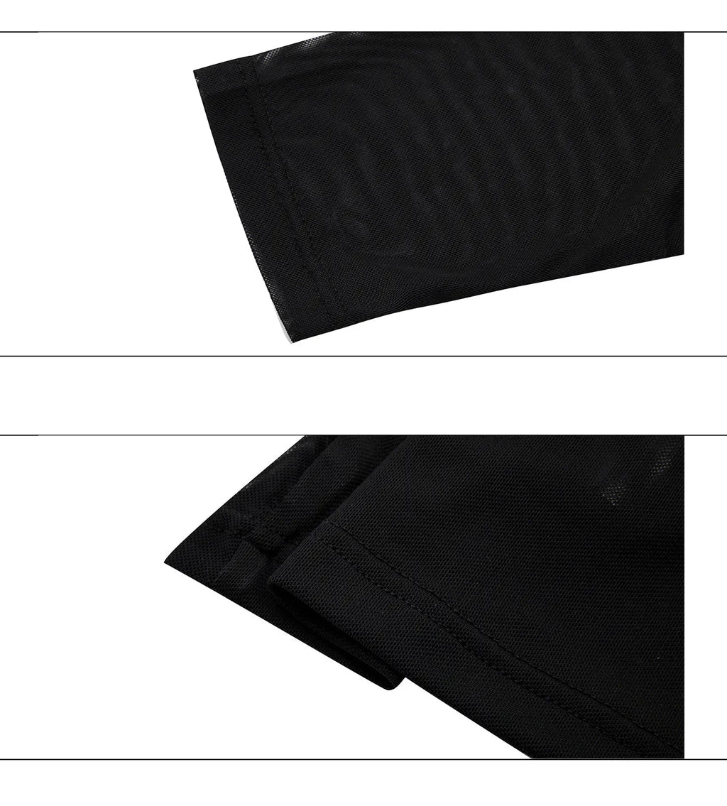 Men's black mesh bottoming shirt with long sleeves and slim fit design