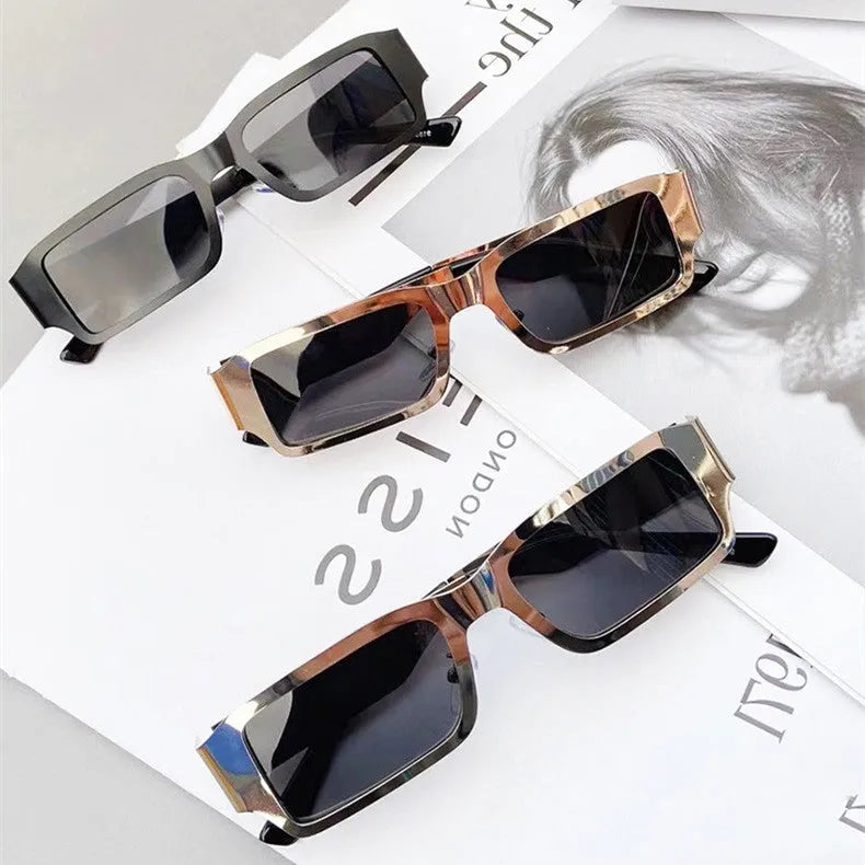 Men's metal square frame glasses with PC lens UV400 protection black frame gray film