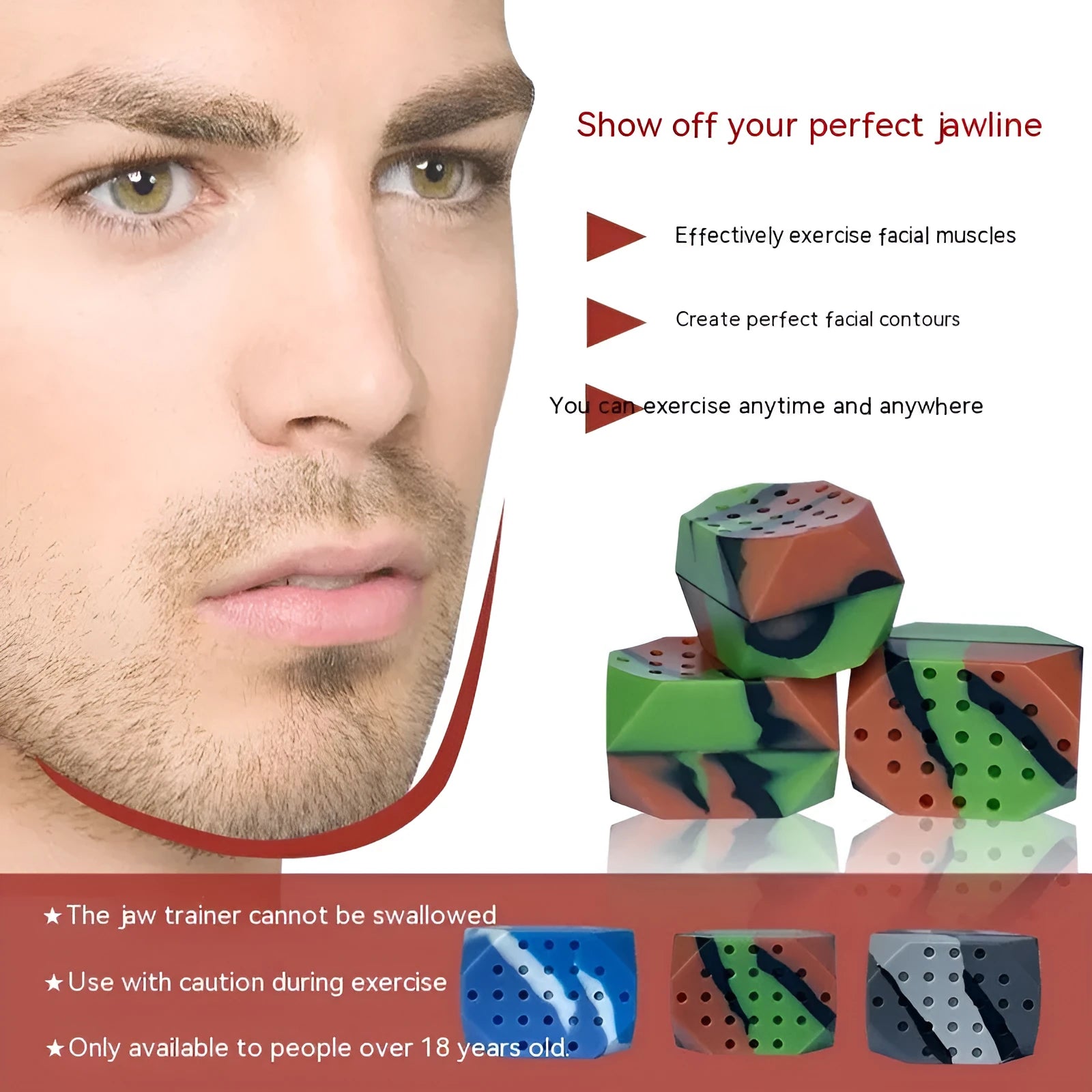 Camouflage pattern facial muscle fitness balls for jaw exercise in transparent two-piece packaging