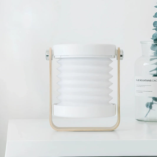 USB rechargeable lantern night light with touch dimming and 360-degree rotation in white finish