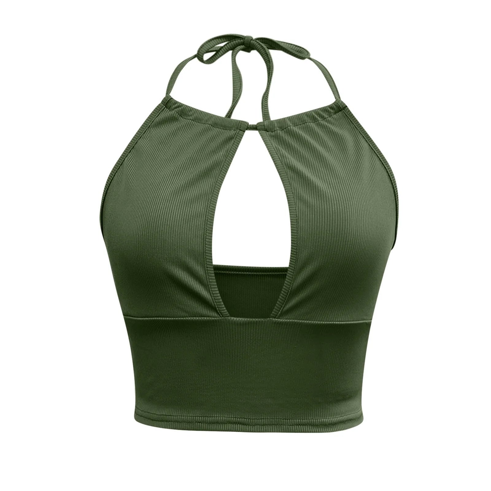 Women's summer halter vest with hollow design in green, black, and khaki