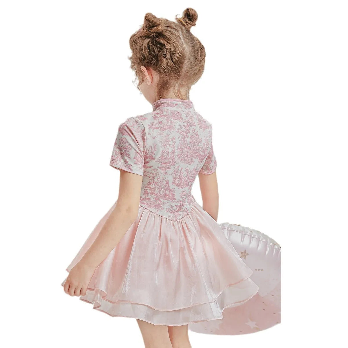 Children's casual patchwork swimsuit two-piece set in polyester with short sleeves, sizes 110-170