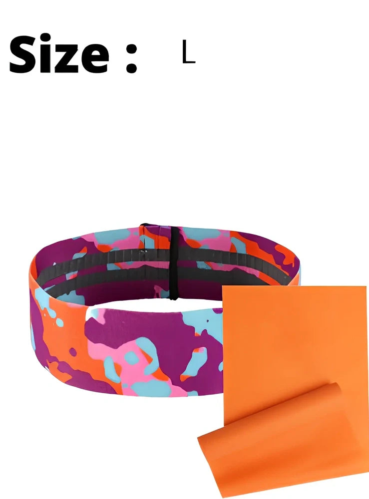 Camouflage anti-slip resistance band in blue, 67-88cm sizes for hip lift yoga training