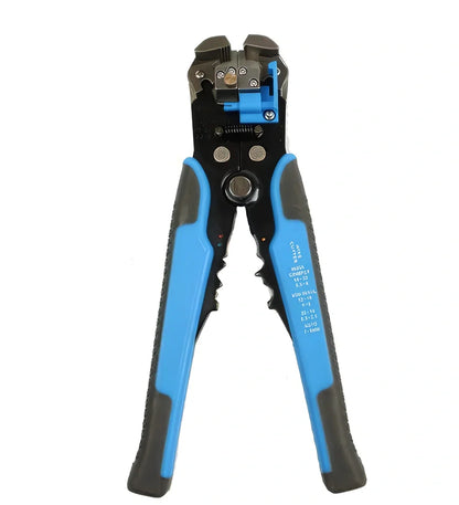 Yellow 3-in-1 automatic wire stripper crimper cutter tool, 21cm long, for 10-24 AWG wires with adjustment screw