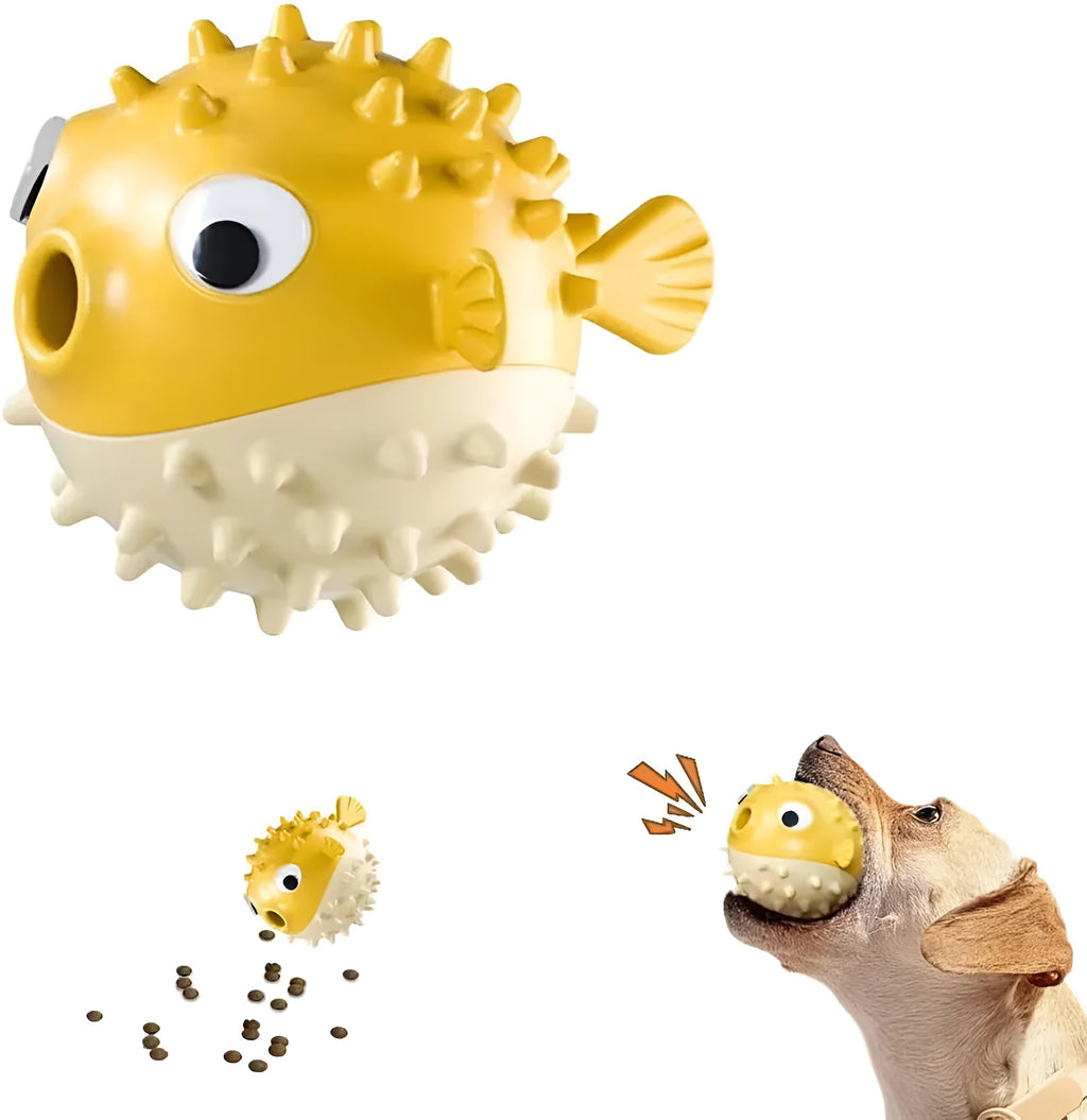 Green TPR fish-shaped dog toy with textured surface for treat dispensing and teeth cleaning