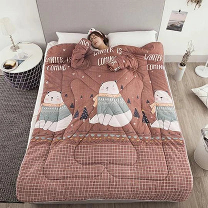 Winter Lazy Quilt with Sleeves in various colours, perfect for indoor warmth and comfort