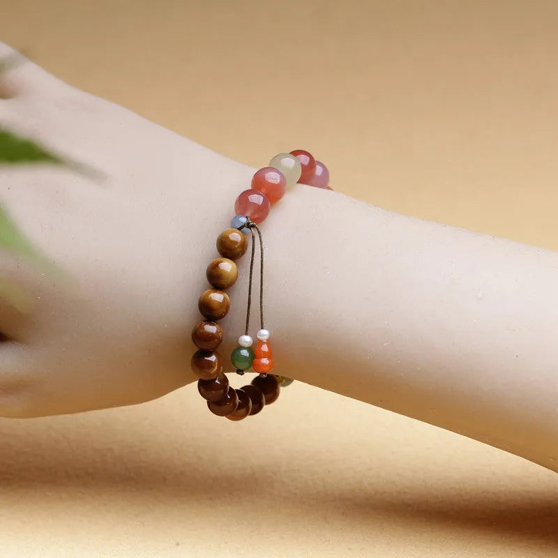 8mm diamond-shaped agate bracelet with persimmon decorative elements for women