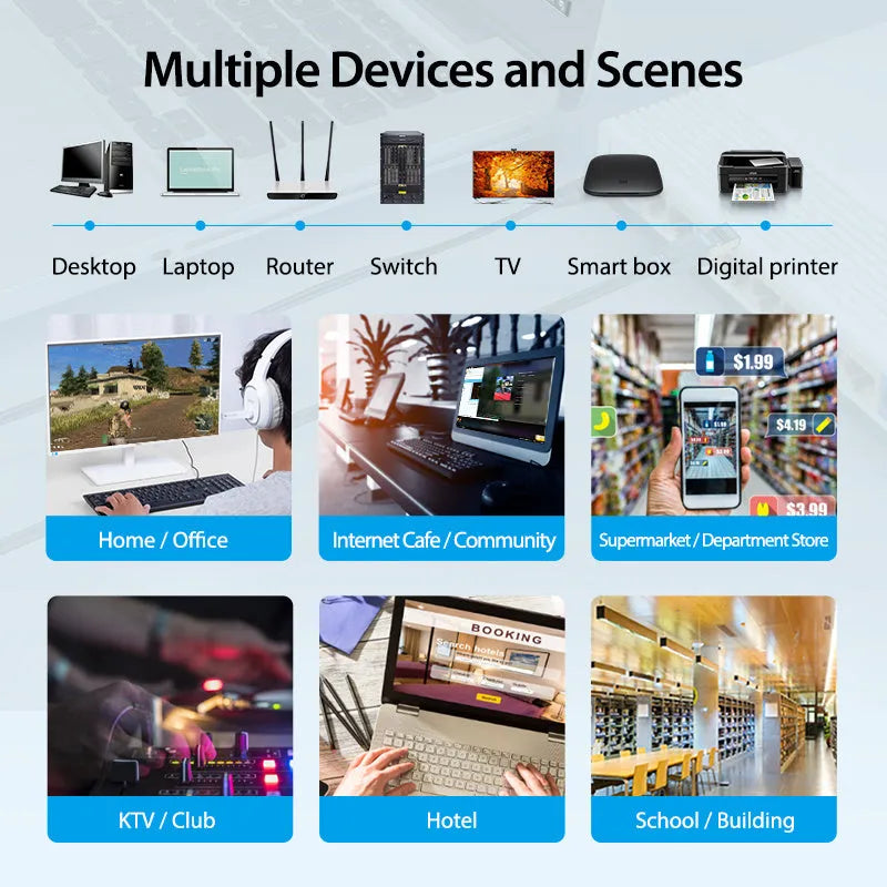 Cat8 shielded network cable with RJ45 connectors in various lengths for home gaming and 10G networking