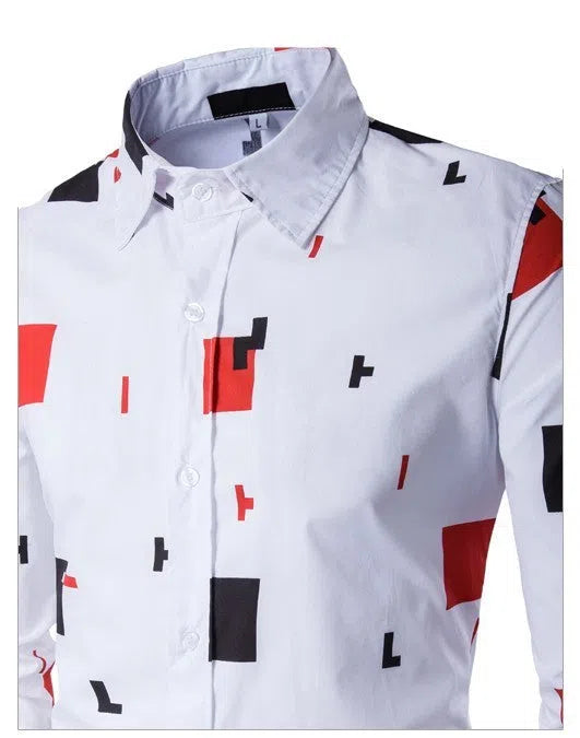 Mens casual long sleeve white cotton shirt front view with full size range