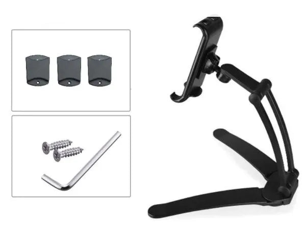 Silver aluminium alloy desktop tablet stand holding a tablet at an adjustable angle