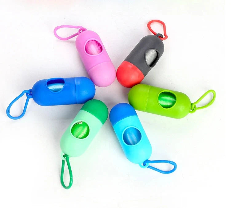 Six colourful dog poop bags for hygienic waste cleanup, size 22.5 * 30 cm