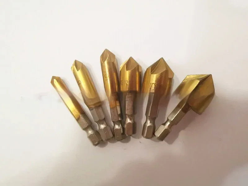 Titanium-plated high carbon steel five-blade chamferer set with six blades from 6mm to 19mm for woodworking
