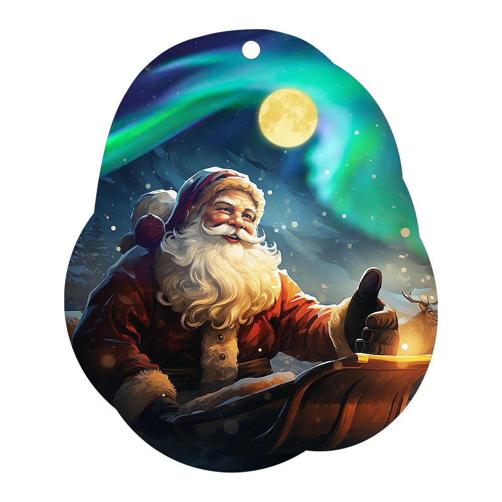 A charming acrylic car-shaped ornament with vibrant colors and a reflective finish, perfect for Christmas decor.