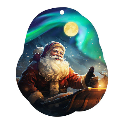 A charming acrylic car-shaped ornament with vibrant colors and a reflective finish, perfect for Christmas decor.