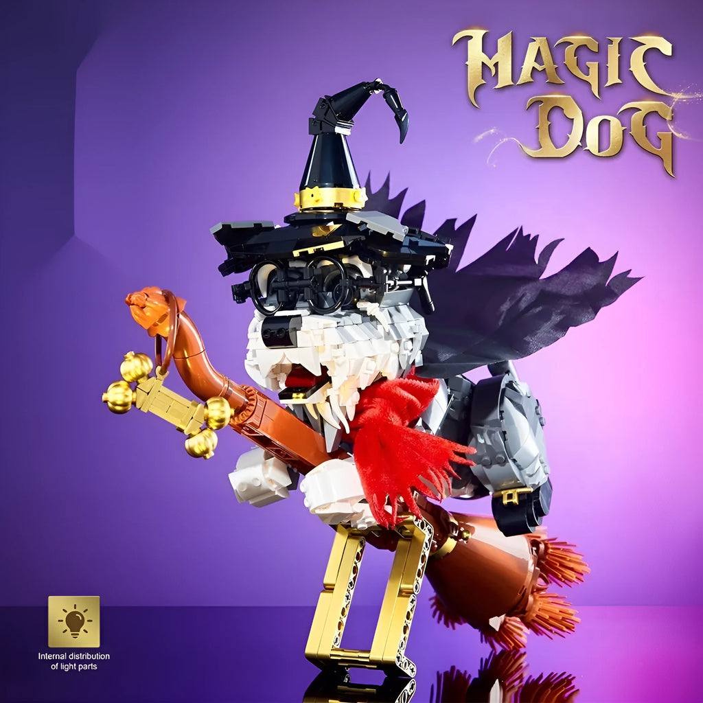 Black small particle building block model of a schnauzer dog in a colour box