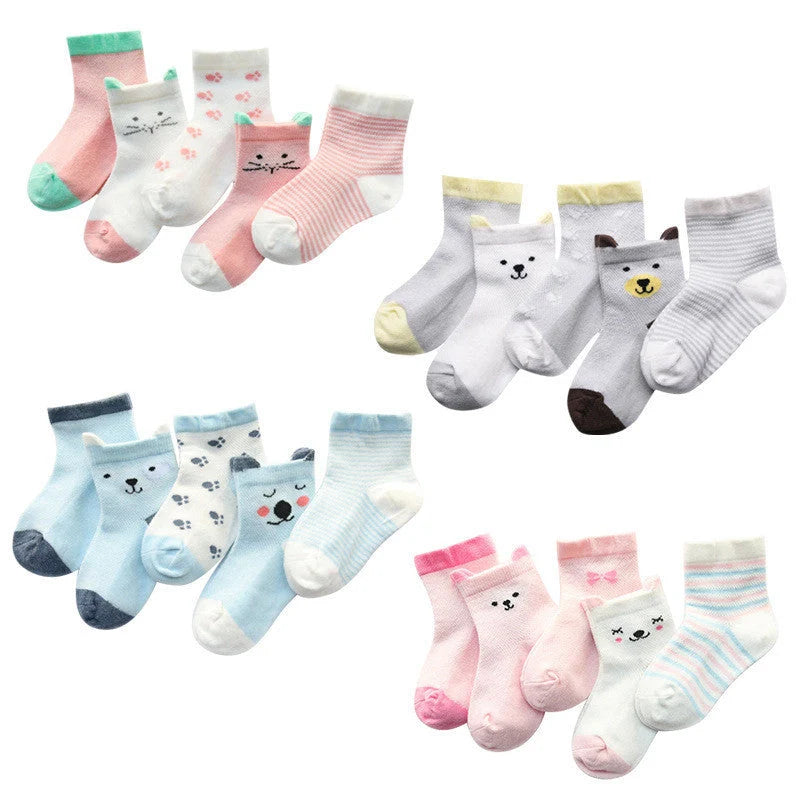 Pack of 5 children's cotton socks in assorted colours for summer wear