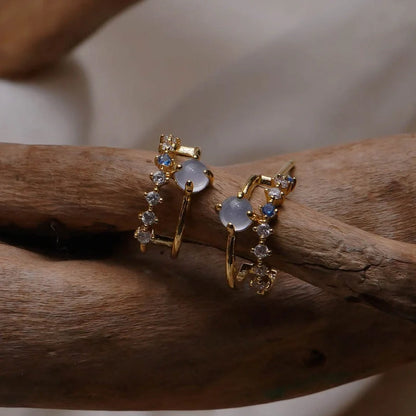 Ladies vintage blue opal earrings with 925 silver pins and real gold plating