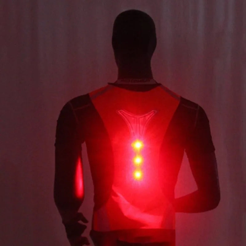 Fluorescent yellow LED reflective safety vest with red lights and mesh material for night cycling