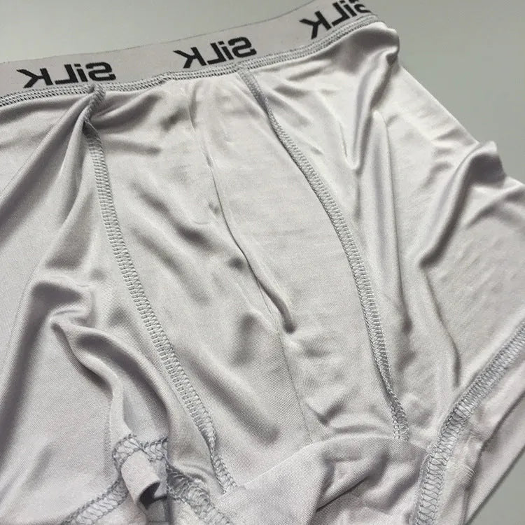 Men's loose fit silk shorts in navy blue, silver grey or skin colour options