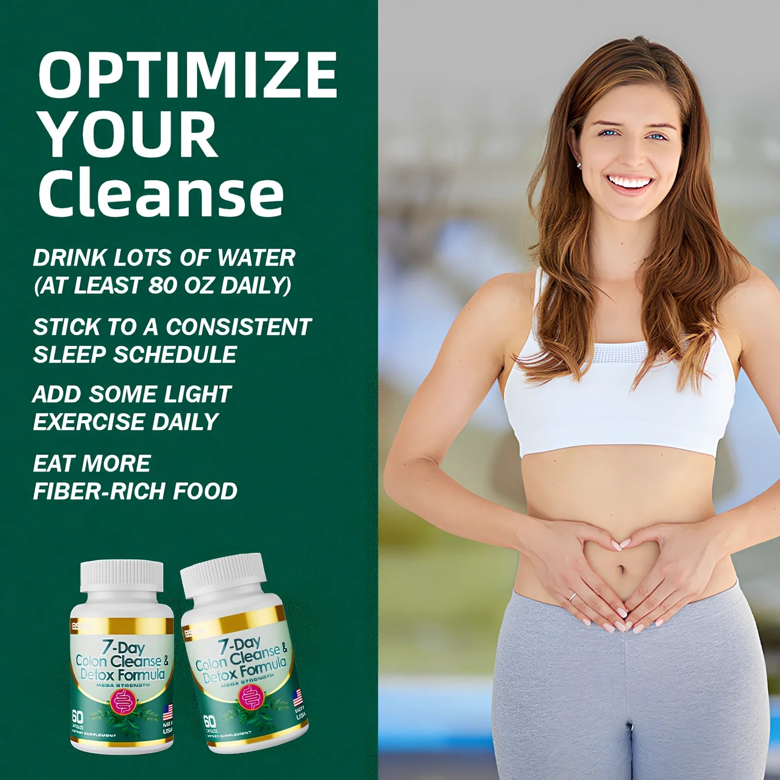 7-Day Colon Cleanse & Detox Formula Capsules bottle with 60 vegetarian capsules for digestive health