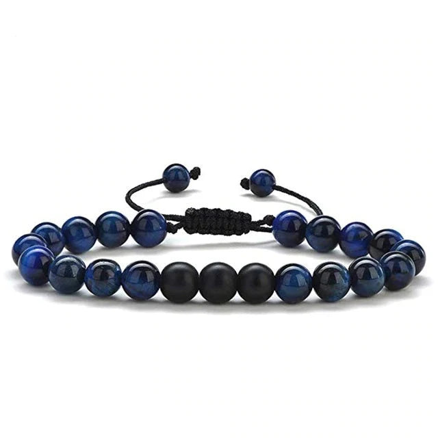 Tiger Eye Couple Bracelets with matte black agate beads, modern geometry design