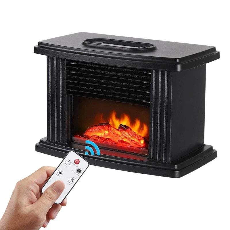 Stylish electric fireplace heater with realistic flame effect and remote control for cozy home decor