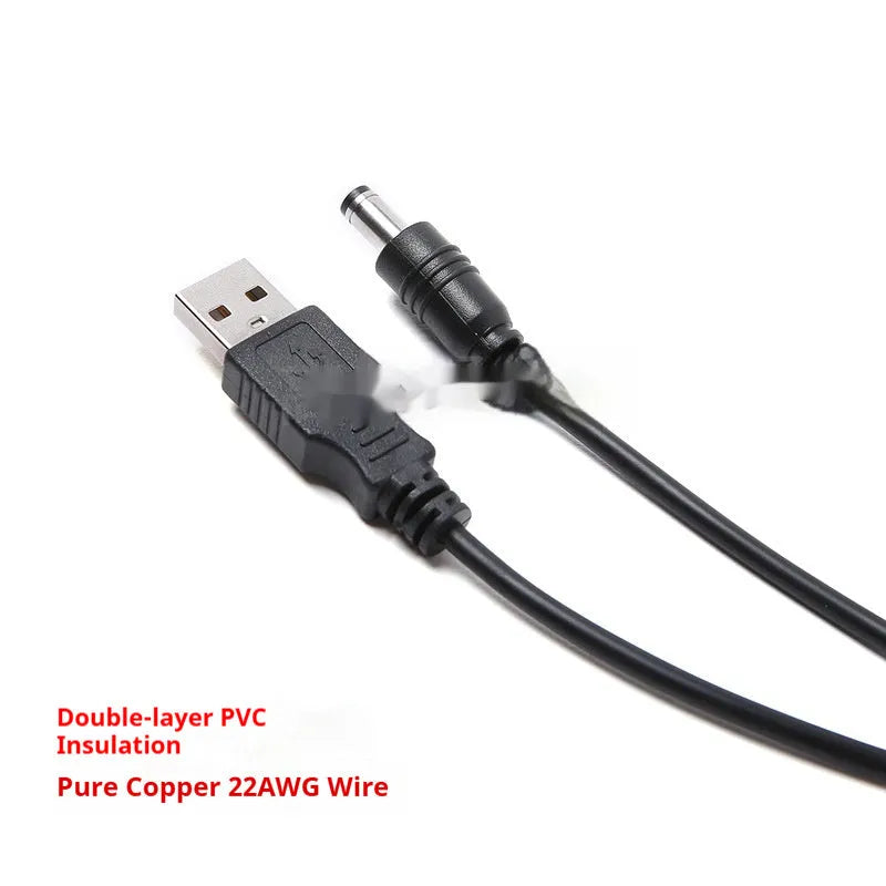 USB male to DC5521 male power conversion wire 100cm with 5.5x2.1mm plug