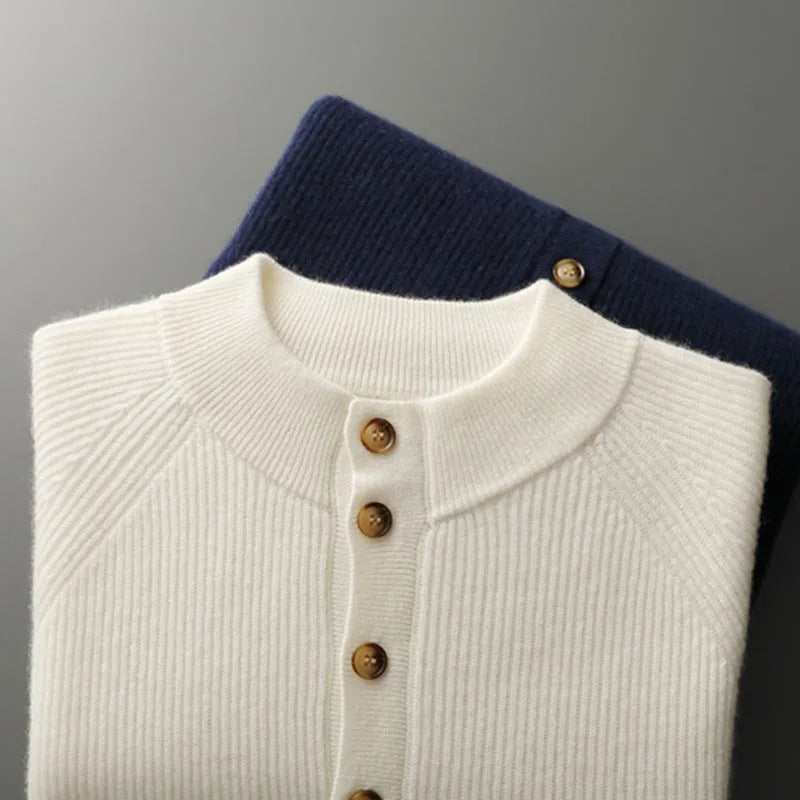 Women's thickened semi-high neck cashmere pullover in white, loose fit, long sleeves, winter style