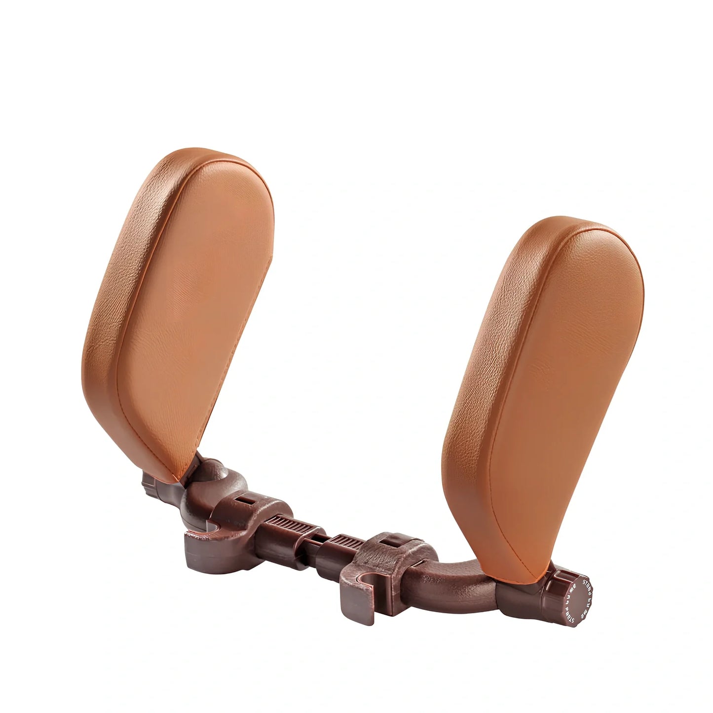 Adjustable car headrest pillow with 36cm bracket and 14cm rotating PU leather cushion