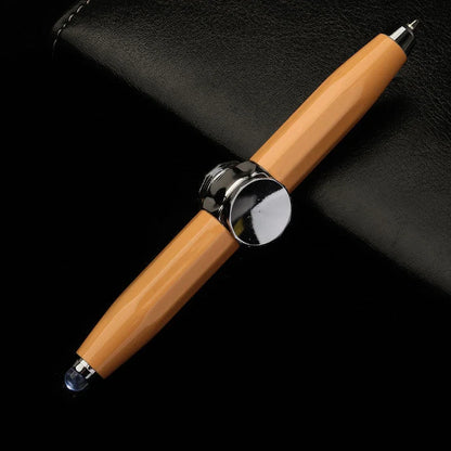 A metal ballpoint pen with a gyro spinner mechanism and LED light, offering a unique spinning and writing experience for office, school, and personal use.