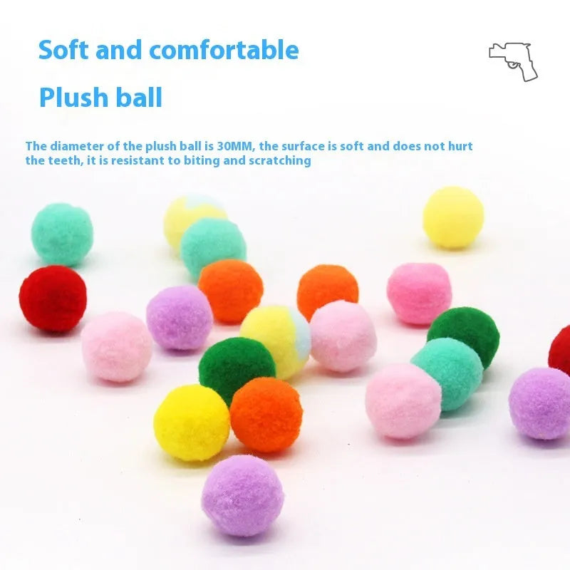 30cm pet toy launching gun with soft plush yarn balls for dogs and cats interactive play
