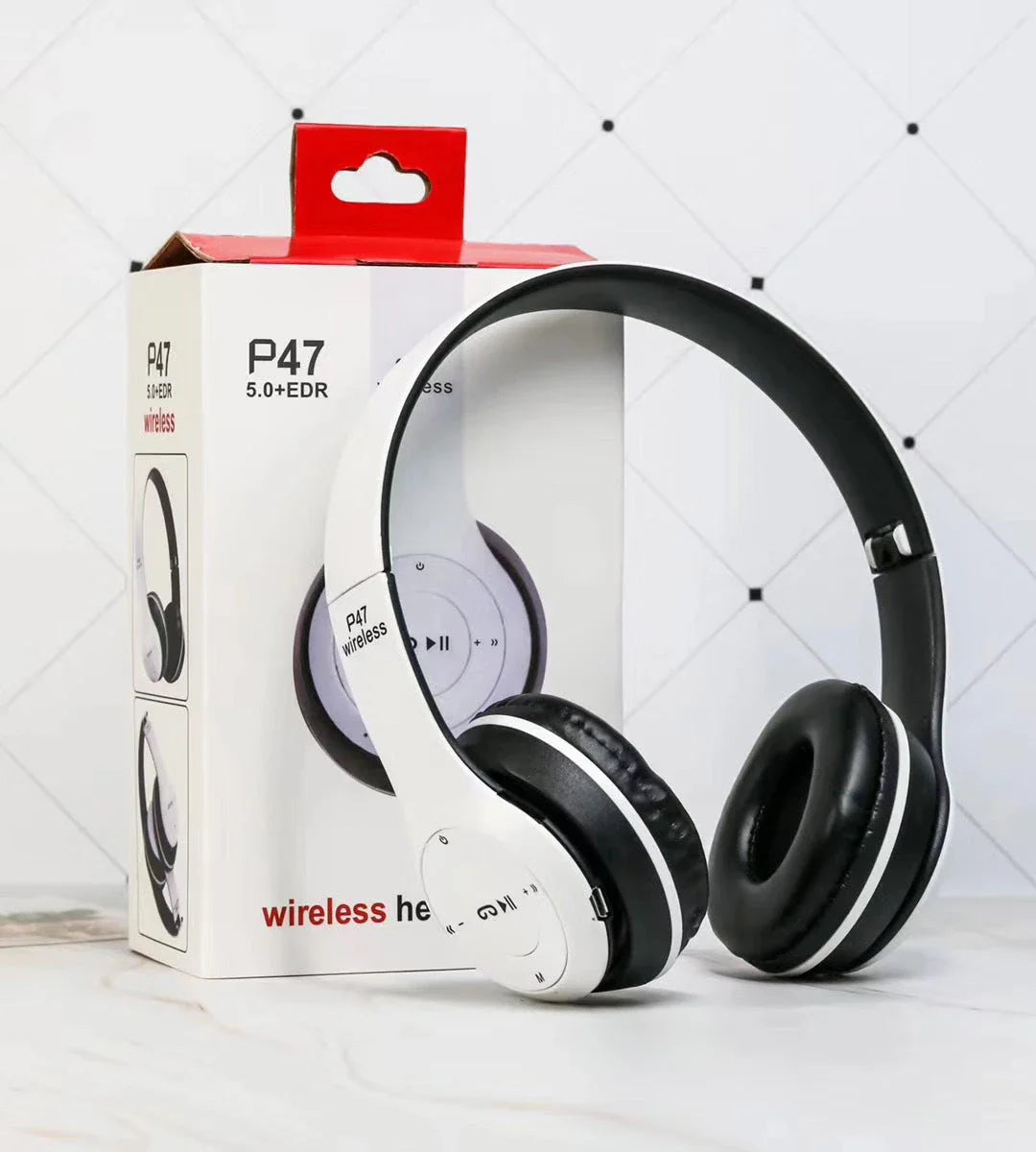 Wireless Bluetooth headphones with adjustable, foldable design for music, TV, and gaming