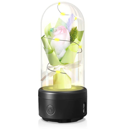 Creative 2-in-1 Bouquet LED Light and Bluetooth Speaker with Rose-themed Glass Lampshade