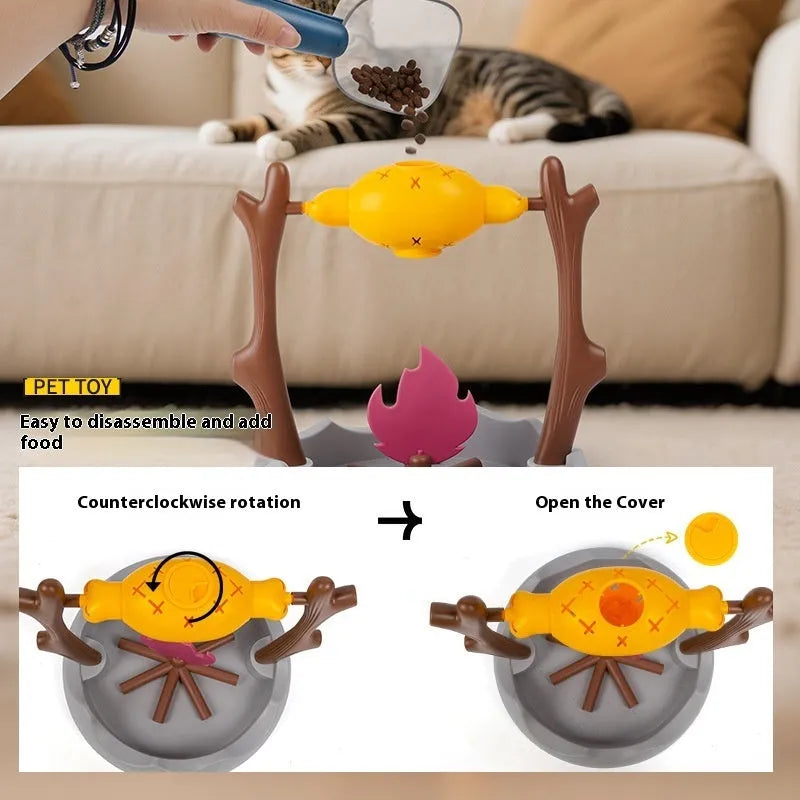 Barbecue-style tumbling leakage food feeder cat toy measuring 30x30x29cm