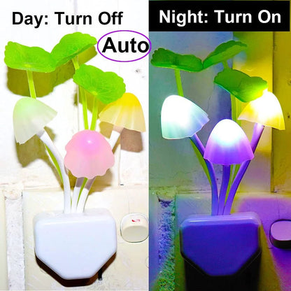 LED Mushroom Night Light with color-changing feature and automatic sensor
