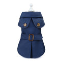 Pet dog coat in khaki polyester two-legged style side view with back length measurement visible